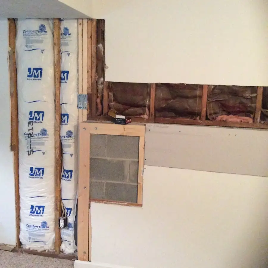 Wall insulation replacement during Basement Flood Cleanup in East Bradford